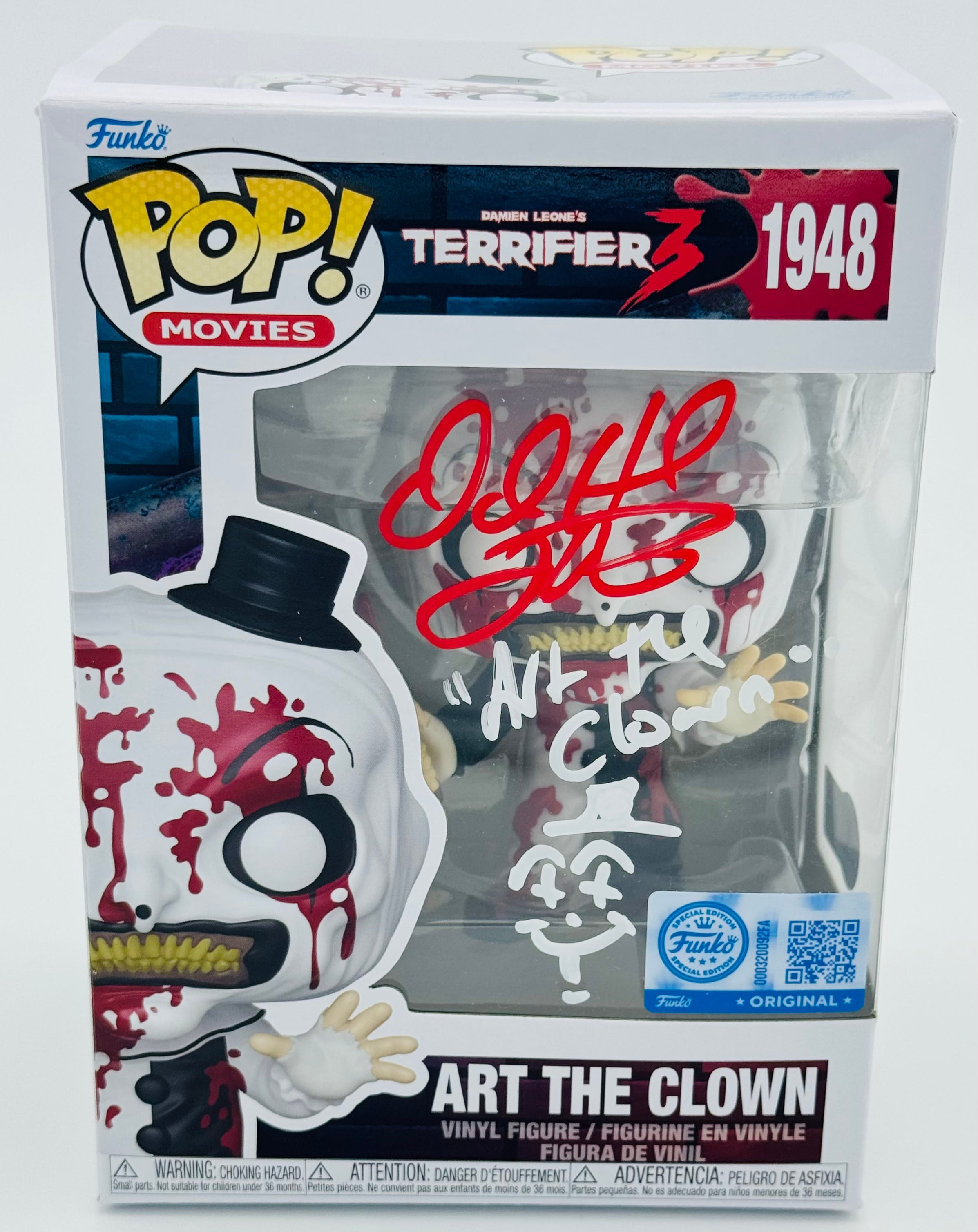 David Howard Thornton autograph, David Howard Thornton signed, Art the Clown autograph, Art the Clown Funko Pop, Terrifier Funko Pop, Terrifier 3 collectible, horror Funko collectible, signed Funko Pop, horror movie memorabilia, Art the Clown collectible, Funko Pop autographed, Terrifier memorabilia, horror collectible, signed horror Funko, horror fan collectible