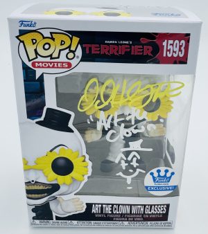 David Howard Thornton autograph, David Howard Thornton signed, Art the Clown autograph, Art the Clown Funko Pop, Terrifier Funko Pop, glasses variant Funko, horror Funko collectible, signed Funko Pop, horror movie memorabilia, Art the Clown collectible, Funko Pop autographed, Terrifier memorabilia, horror collectible, signed horror Funko