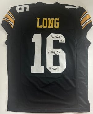 Chuck Long autograph, Chuck Long signed, Iowa Hawkeyes jersey, Iowa Hawkeyes signed jersey, custom game cut jersey, signed football jersey, Iowa football memorabilia, Big Ten football collectible, college football memorabilia, Hawkeyes collectible, Chuck Long collectible, signed sports memorabilia, Iowa quarterback autograph, Hawkeyes football collectible