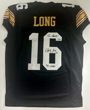 Chuck Long autograph, Chuck Long signed, Iowa Hawkeyes jersey, Iowa Hawkeyes signed jersey, custom game cut jersey, signed football jersey, Iowa football memorabilia, Big Ten football collectible, college football memorabilia, Hawkeyes collectible, Chuck Long collectible, signed sports memorabilia, Iowa quarterback autograph, Hawkeyes football collectible