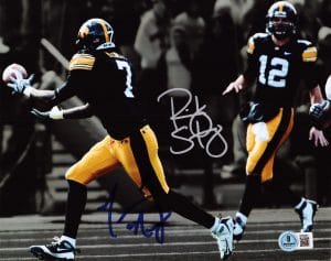 Ricky Stanzi, Marvin McNutt, Stanzi McNutt autograph, Iowa Hawkeyes, Iowa Hawkeyes football, Iowa signed photo, Hawkeyes memorabilia, Iowa football collectible, Signed 8x10 photo, College football signed photo, NCAA football memorabilia, Dual signed photo, Big Ten football memorabilia, Iowa quarterback receiver duo, Hawkeyes signed photo