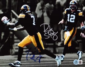 Ricky Stanzi, Marvin McNutt, Stanzi McNutt autograph, Iowa Hawkeyes, Iowa Hawkeyes football, Iowa signed photo, Hawkeyes memorabilia, Iowa football collectible, Signed 8x10 photo, College football signed photo, NCAA football memorabilia, Dual signed photo, Big Ten football memorabilia, Iowa quarterback receiver duo, Hawkeyes signed photo