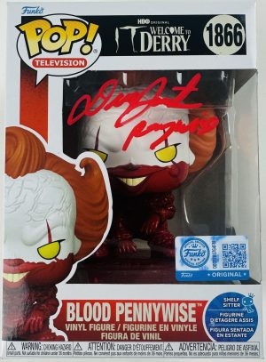 Dustin Faith autograph, Pennywise Funko Pop, IT Funko Pop 1866, Welcome to Derry collectible, Pennywise signed Funko, horror Funko Pop, IT movie merchandise, Pennywise collectible, horror memorabilia, signed Funko Pop, BAS certified autograph, Stephen King IT collectible, horror collector item, Funko Pop horror, Pennywise blood variant