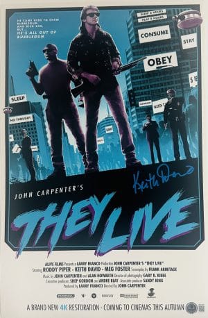Keith David autograph, They Live signed poster, Frank They Live autograph, John Carpenter film collectible, Roddy Piper They Live, sci fi horror memorabilia, signed 11x17 poster, cult classic movie merch, BAS certified autograph, They Live collectible, horror sci fi poster, movie poster signed, Keith David signed, They Live fan item, 80s movie collectible