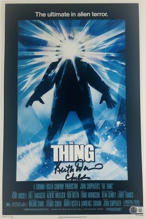 Keith David autograph, The Thing signed poster, Childs autograph, John Carpenter The Thing, horror movie memorabilia, signed 11x17 poster, sci fi horror collectible, The Thing 1982 merch, BAS certified autograph, cult classic horror, Keith David signed, movie poster autograph, horror collector item, The Thing fan item, 80s horror collectible