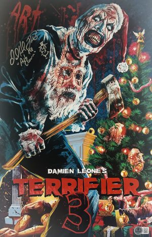 David Howard Thornton autograph, Art the Clown signed photo, Terrifier 3 collectible, Terrifier signed photo, horror movie memorabilia, signed 11x17 photo, Art the Clown collectible, BAS certified autograph, modern horror collectible, slasher film memorabilia, horror autograph, Terrifier fan item, movie poster signed, horror collector item, Art the Clown autograph