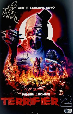 David Howard Thornton autograph, Art the Clown signed photo, Terrifier 2 collectible, Terrifier signed photo, horror movie memorabilia, signed 11x17 photo, Art the Clown collectible, BAS certified autograph, modern horror collectible, slasher film memorabilia, horror autograph, Terrifier fan item, movie poster signed, horror collector item, Art the Clown autograph