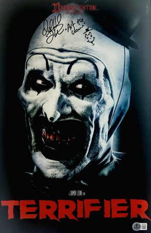 David Howard Thornton autograph, Art the Clown signed photo, Terrifier collectible, Terrifier signed photo, horror movie memorabilia, signed 11x17 photo, Art the Clown collectible, BAS certified autograph, modern horror collectible, slasher film memorabilia, horror autograph, Terrifier fan item, movie poster signed, horror collector item, Art the Clown autograph