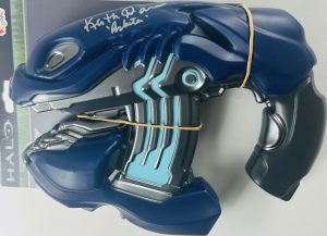 Keith David autograph, Halo plasma blaster, Arbiter signed collectible, Halo weapon replica, Covenant weapon signed, gaming memorabilia, signed Halo prop, BAS certified autograph, Halo collectible item, sci fi weapon replica, video game collectible, Arbiter Halo autograph, licensed Halo replica, gaming display piece, Master Chief weapon