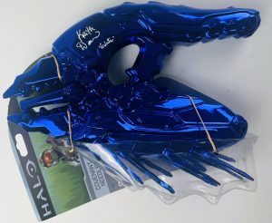 Keith David autograph, chrome Needler Halo, Covenant Needler signed, Arbiter autograph, Halo collectible, chrome weapon replica, gaming memorabilia, signed Halo prop, BAS certified autograph, Halo weapon collectible, sci fi gaming collectible, video game replica, Arbiter Halo signed, premium Halo collectible, gaming collector item