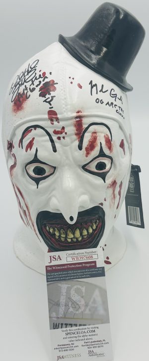 David Howard Thornton Mike Giannelli Signed Art the Clown Mask Terrifier BAS 686