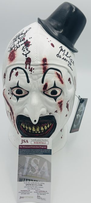 David Howard Thornton Mike Giannelli Signed Art the Clown Mask Terrifier BAS 688