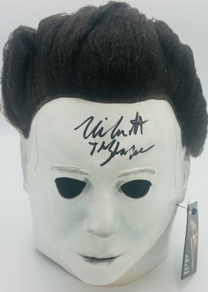 Nick Castle autograph, Michael Myers mask, Halloween signed mask, Trick or Treat Studios mask, Michael Myers autograph, horror mask collectible, slasher mask collectible, BAS certified autograph, Halloween memorabilia, signed horror prop, Michael Myers collectible, horror collector item, classic horror collectible, Halloween fan item, signed mask collectible