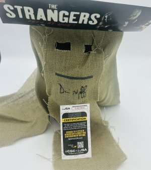 Damian Maffei autograph, Strangers mask signed, The Strangers collectible, Trick or Treat Studios mask, horror mask collectible, signed horror prop, JSA certified autograph, Strangers movie memorabilia, horror collector item, slasher mask collectible, home invasion horror, signed mask collectible, modern horror collectible, Strangers fan item, horror memorabilia