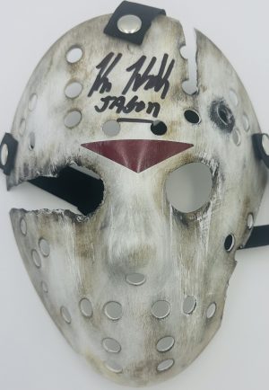Kane Hodder autograph, Jason Voorhees Part 9 mask, Jason Goes to Hell mask, Friday the 13th collectible, horror mask collectible, slasher mask collectible, signed horror prop, BAS certified autograph, Jason Voorhees collectible, Kane Hodder signed item, Friday the 13th merch, horror memorabilia, Part 9 Jason mask, dark horror collectible, horror collector item
