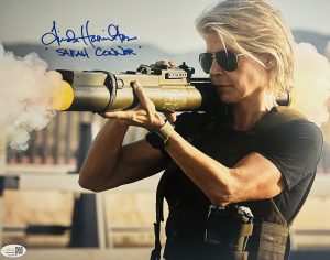 Linda Hamilton autograph, Sarah Connor signed photo, Terminator autograph, Terminator 11x14 photo, sci fi movie memorabilia, signed 11x14 photo, Sarah Connor collectible, JSA certified autograph, action movie collectible, Terminator franchise merch, female action hero, Linda Hamilton signed, sci fi collector item, movie photo signed, Terminator fan item