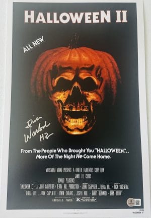 Dick Warlock autograph, Michael Myers signed photo, Halloween II autograph, Dick Warlock signed 11x14, Michael Myers autograph, Halloween movie memorabilia, horror autograph collectible, BAS authenticated autograph, Beckett certified autograph, Halloween memorabilia, slasher film collectible, metallic signed photo, horror movie signed photo, Halloween II memorabilia, Michael Myers collectible
