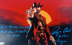 Roger Clark autograph, Roger Clark signed photo, Arthur Morgan autograph, Arthur Morgan signed, Red Dead Redemption autograph, Red Dead Redemption 2 signed, RDR2 autograph, RDR2 signed photo, Red Dead Redemption collectible, Arthur Morgan signed photo, video game autographs, gaming memorabilia, signed 11x17 photo, Beckett authenticated autograph, BAS authenticated signed photo