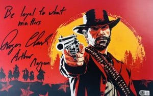 Roger Clark autograph, Roger Clark signed photo, Arthur Morgan autograph, Arthur Morgan signed, Red Dead Redemption autograph, Red Dead Redemption 2 signed, RDR2 autograph, RDR2 signed photo, Red Dead Redemption collectible, Arthur Morgan signed photo, video game autographs, gaming memorabilia, signed 11x17 photo, Beckett authenticated autograph, BAS authenticated signed photo