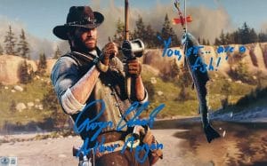 Roger Clark autograph, Roger Clark signed photo, Arthur Morgan autograph, Arthur Morgan signed, Red Dead Redemption autograph, Red Dead Redemption 2 signed, RDR2 autograph, RDR2 signed photo, Red Dead Redemption collectible, Arthur Morgan signed photo, video game autographs, gaming memorabilia, signed 11x17 photo, Beckett authenticated autograph, BAS authenticated signed photo