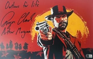 Roger Clark autograph, Roger Clark signed photo, Arthur Morgan autograph, Arthur Morgan signed, Red Dead Redemption autograph, Red Dead Redemption 2 signed, RDR2 autograph, RDR2 signed photo, Red Dead Redemption collectible, Arthur Morgan signed photo, video game autographs, gaming memorabilia, signed 11x17 photo, Beckett authenticated autograph, BAS authenticated signed photo
