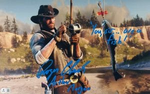 Roger Clark autograph, Roger Clark signed photo, Arthur Morgan autograph, Arthur Morgan signed, Red Dead Redemption autograph, Red Dead Redemption 2 signed, RDR2 autograph, RDR2 signed photo, Red Dead Redemption collectible, Arthur Morgan signed photo, video game autographs, gaming memorabilia, signed 11x17 photo, Beckett authenticated autograph, BAS authenticated signed photo