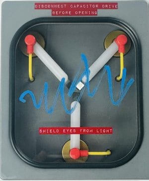 Michael J. Fox autograph, Michael J. Fox signed, Back to the Future signed, Back to the Future autograph, Flux Capacitor signed, Flux Capacitor autograph, Marty McFly autograph, BAS authenticated autograph, Beckett Authentication Services, BAS 424, certified autograph, movie memorabilia, Hollywood autograph, sci fi memorabilia, 80s movie memorabilia, time travel movie collectible, DeLorean prop replica, signed movie prop, investment grade collectible, rare autograph collectible