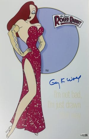 Gary Wolf, Gary Wolf signed, Gary Wolf autograph, Who Framed Roger Rabbit, Roger Rabbit autograph, Roger Rabbit signed poster, Who Framed Roger Rabbit signed, 11x17 signed poster, Signed movie poster, Autographed movie photo, Disney movie memorabilia, Animation film memorabilia, Roger Rabbit collectible, Movie creator autograph, JSA authenticated