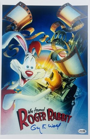 Gary Wolf, Gary Wolf signed, Gary Wolf autograph, Who Framed Roger Rabbit, Roger Rabbit autograph, Roger Rabbit signed poster, Who Framed Roger Rabbit signed, 11x17 signed poster, Signed movie poster, Autographed movie photo, Disney movie memorabilia, Animation film memorabilia, Roger Rabbit collectible, Movie creator autograph, JSA authenticated