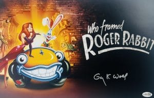Gary Wolf, Gary Wolf signed, Gary Wolf autograph, Who Framed Roger Rabbit, Roger Rabbit autograph, Roger Rabbit signed poster, Who Framed Roger Rabbit signed, 11x17 signed poster, Signed movie poster, Autographed movie photo, Disney movie memorabilia, Animation film memorabilia, Roger Rabbit collectible, Movie creator autograph, JSA authenticated