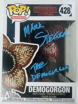 Mark Steger signed Funko, Demogorgon signed Funko Pop, Demogorgon autograph, Stranger Things signed collectible, Funko Pop 428 signed, BAS authenticated autograph, Beckett certified Funko, Stranger Things memorabilia, signed Netflix collectible, horror TV autograph, Demogorgon Funko Pop, BAS 038 certified, sci fi signed memorabilia, autograph Funko Pop display, Mark Steger autograph
