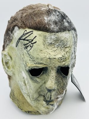 Rohan Campbell signed mask, Michael Myers mask, Halloween Ends mask, Rohan Campbell autograph, Michael Myers collectible, Halloween movie memorabilia, signed horror mask, Halloween franchise collectible, Michael Myers horror prop, horror movie mask collectible, slasher movie memorabilia, Halloween Ends memorabilia, signed Michael Myers mask, horror autograph collectible, Halloween horror mask 🎃🔪