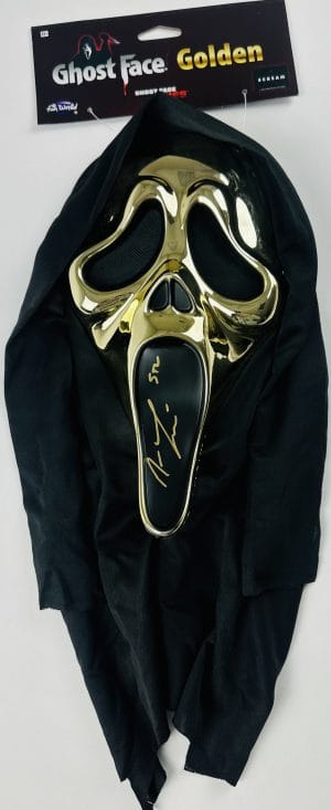Matthew Lillard signed Ghostface gold chrome mask Scream horror autograph BAS 00