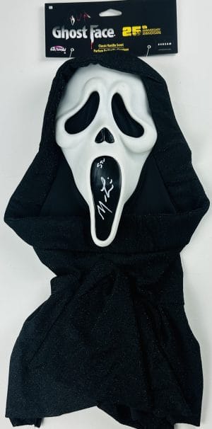 Matthew Lillard signed, Matthew Lillard autograph, Ghostface 25th anniversary mask, Scream signed memorabilia, Stu Macher autograph, Scream 1996 collectible, horror movie autograph, BAS authenticated, Beckett witnessed signature, signed Ghostface mask, horror memorabilia collectible, slasher film collectible, rare Scream autograph, officially licensed Ghostface, horror display collectible
