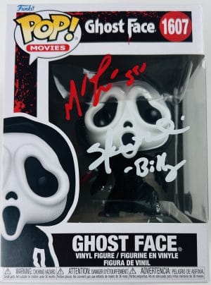 Matthew Lillard signed, Skeet Ulrich signed, Matthew Lillard autograph, Skeet Ulrich autograph, Ghostface Funko Pop, Stu Macher autograph, Billy Loomis autograph, Scream signed memorabilia, Scream 1996 collectible, signed Ghostface Funko, horror memorabilia collectible, slasher film collectible, rare Scream autograph, officially licensed Ghostface, Funko Pop fan collectible