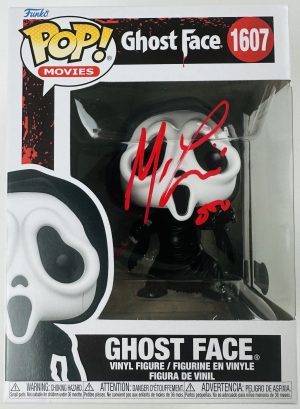 Funko Pop horror collectible, Ghostface Funko Pop, horror display collectible, horror memorabilia collectible, horror movie autograph, Matthew Lillard autograph, Matthew Lillard signed, officially licensed Ghostface, rare Scream autograph, Scream 1996 collectible, Scream fan collectible, Scream signed memorabilia, signed Ghostface Funko, slasher film collectible, Stu Macher autograph