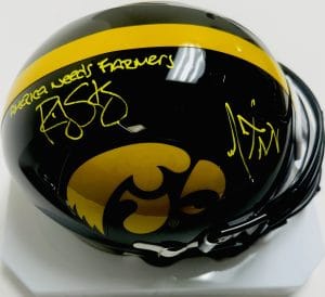 Ricky Stanzi, Marvin McNutt, Ricky Stanzi autograph, Marvin McNutt autograph, Iowa Hawkeyes football, Iowa Hawkeyes signed helmet, Hawkeyes midi helmet, Iowa football memorabilia, dual signed helmet, Big Ten football memorabilia, Iowa Hawkeyes collectible, signed football helmet, Hawkeyes helmet autograph, Iowa memorabilia, Hawkeyes football collectible