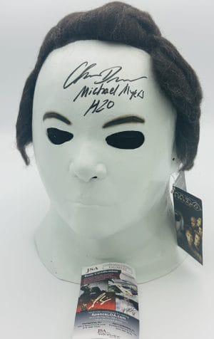 Chris Durand, Michael Myers, Halloween H20, Halloween H20 20 Years Later, Halloween Franchise, Trick or Treat Studios, Michael Myers Mask, Signed Halloween Mask, Horror Memorabilia, Horror Collectibles, The Shape, JSA Certified, Michael Myers Autograph, Halloween Movie Collectibles, Horror Autograph