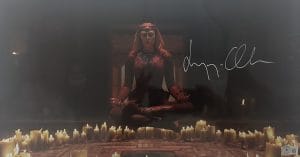 ELIZABETH OLSEN SIGNED 10X20 METALLIC PHOTO SCARLET WITCH THE AVENGERS BAS 042